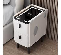 Smart bedside table with storage and LED lighting narrow white bedside table with charging port modern compact side table for bedroom living room or small rooms