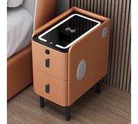 Smart bedside table with storage and LED lighting slim modern bedside table with charging port white minimalist design for small spaces