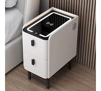 Smart Bedside Table with USB Charging Port LED Light & Storage Drawer - Narrow Modern Nightstand for Bedroom Compact White Furniture for Small Spaces