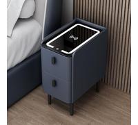 Smart Bedside Table with Wireless Charging Station and LED Lights, Modern Nightstand with 2 Drawers for Tech Convenience, Beige,25 * 40 * 48CM