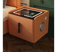 Smart Bedside Table with Wireless ChargingPorts Speaker & 2 Drawers Solid Wood Frame & Tempered Glass TopModern Bedroom Nightstand (40cm/15.7in)