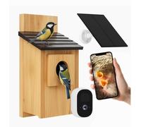 Smart Bird Box with 4 MP Camera - Solar-Powered Nest Box Camera for Live Birdwatching, Motion Detection & Video Capture, Weatherproof Wooden Birdhouse - Perfect DIY Gift