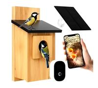 Smart Bird Box with 5MP Wi-Fi Camera - Solar-Powered Nest Box for Live Birdwatching, Motion Detection & App Alerts, Weatherproof Wooden Birdhouse