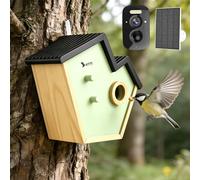 Smart Bird House with AI Identify Camera, 2K HD Birdhouse Nesting Box with HD Camera Solar Powered, Night Vision, Live Watch Nesting and Hatching 2.4G WiFi Smart Bird Wooden Nest Box for Outside