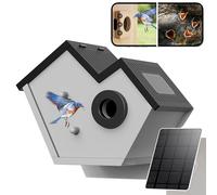 Smart Birdhouse with Camera, Solar Powered Cam Bird Nest with Ai Recognition, Time-lapse Photography, Wifi Outdoor Nesting Box for Garden Birds, Gift for Bird Lover Watching Birds Grey