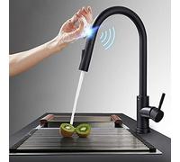 Smart Black Kitchen Faucet with Pull Out Sprayer Stainless Steel Sensor Mixer Tap Touch Control Induction Sink Faucet Easy Installation Modern Design
