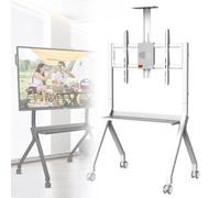 Smart Board Stand with Lockable Wheels Portable Smart Board Interactive Whiteboard Rise and Fall Interactive Whiteboard(White FD570)
