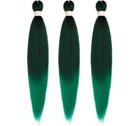 Smart Braid Ombre (pack of 3) Pre Stretched Easy Braiding Crochet, Itch Free, Anti Bacterial, Yaki Straight Hair Extension. 270g, 28" inch long. UK SUPPLIER (T1B/GREEN)