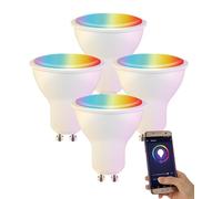 Smart Bulb GU10 RGBWW 400LM - 4-Pack, Dimmable, Colour Changing LED with 64 Dynamic Scenes; WiFi & Bluetooth Connectivity, Works with Alexa & Google Assistant - Energy Class F