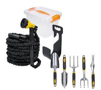 Smart Bundle Tough Master Expandable Garden Hose Pipe 100Ft With Spray Gun,box & 5Pc Garden Hand Tools