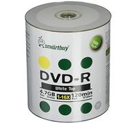Smart Buy 100 Pack DVD-R 4.7gb 16x White Top Blank Data Video Movie Record Disc, 100 Disc 100pk