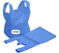SMART BUYS 100% Degradable Vest Carrier Bags with Handles - Eco-Friendly, Reusable Plastic Shopping Bags for Groceries, Retail, and Home Storage - 11 x 17 x 21 (100, Blue)