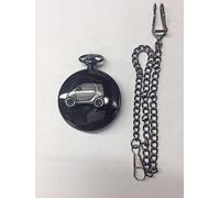 Smart Car ref240 pewter effect emblem polished black case mens GIFT quartz pocket watch fob made in sheffield