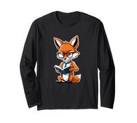 Smart Cartoon Fox Reading a Book with Glasses Long Sleeve T-Shirt