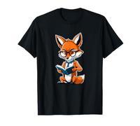 Smart Cartoon Fox Reading a Book with Glasses T-Shirt