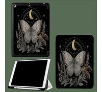 Smart Case for iPad 9.7 5th/6th Gen 2018 2017(Model: A1893 A1954 A1822 A1823) - Ultra Slim Lightweight Stand Cover with Magnetic Wake/Sleep Crescent Moon Butterfly Retro Elegant Floral-Black