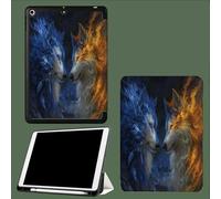 Smart Case for iPad 9.7 5th/6th Gen 2018 2017(Model: A1893 A1954 A1822 A1823) - Ultra Slim Lightweight Stand Cover with Magnetic Wake/Sleep Fantasy Fire Wolf Mysterious Animals-Blue