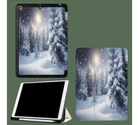 Smart Case for iPad 9.7 Inch, Slim Lightweight Soft TPU Back with Shockproof Impact Resistant Raised Edge,Auto Sleep Wake Snow Scene Forest Snowflakes Christmas-White