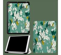 Smart Case for iPad 9.7 Inch, Slim Lightweight Soft TPU Back with Shockproof Impact Resistant Raised Edge,Auto Sleep Wake Cherry Blossoms Leaves Abstract Plants-Mint Green
