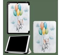 Smart Case for iPad 9.7 Inch,Slim Lightweight Soft TPU Back with Shockproof Impact Resistant Raised Edge,Auto Sleep Wake Balloons Elephants Clouds Cartoon Animals-White