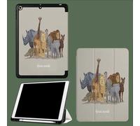 Smart Case for iPad 9.7 Inch, Slim Lightweight Soft TPU Back with Shockproof Impact Resistant Raised Edge,Auto Sleep Wake Rhinoceros Giraffe Lion Friendship African Animals-Beige