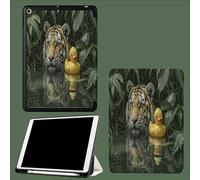 Smart Case for iPad 9.7 Inch, Slim Lightweight Soft TPU Back with Shockproof Impact Resistant Raised Edge,Auto Sleep Wake Tiger In The Water Funny Animals-Green