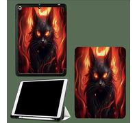 Smart Case for iPad 9.7 Inch, Slim Lightweight Soft TPU Back with Shockproof Impact Resistant Raised Edge,Auto Sleep Wake Cartoon Black Cat Flame-Red