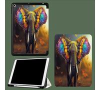 Smart Case for iPad (A16) 11th Generation 11 Inch 2025,with Pencil Holder,Tri-fold Stand Lightweight Protective Case Cover with Auto Sleep Wake Mysterious Elephant Butterfly Wings 1-Yellow