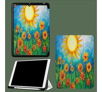 Smart Case for iPad Pro 11 Inch Case 2024 M4(Model: A2836/A2837/A3006), Slim Tri-fold Stand Soft Back Protective Tablet Cover for 5th Generation Cartoon Sunflower Children Illustration-Blue