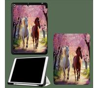 Smart Case for iPad Pro 11 Inch Case 2024 M4(Model: A2836/A2837/A3006), Slim Tri-fold Stand Soft Back Protective Tablet Cover for 5th Generation Running Horse Cherry Blossoms Road-Pink