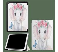 Smart Case for iPad Pro 12.9 Inch 2022/2021/2020, Slim Stand Soft TPU Back Shell Smart Cover with Pencil Holder Cartoon Animals Flowers Elephants Butterflies
