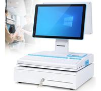 Smart Cash Register, All in One POS System, Dual-Core I5 + 8GB RAM + 128GB SSD, 15.6" Multi-Touch Screen, for Retail, Restaurant, Store Small Business White