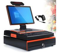 Smart Cash Register, All in One POS System Retail, Dual-Core I5, 8GB DDR3, 128GB SSD, 15.6" Multi-Touch Screen, 58mm High-Speed Printing, Metal Cash Drawer, Inventory Tracking, Orange