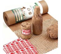 SMART&CASUAL Honeycomb Packing Paper 12" W x 180' L Bubble Cushioning Wrap for Packing Moving Product Gift Wrapping Paper Recyclable Biodegradable Shipping Packing Materials (20 Fragile Stickers)