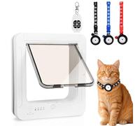 Smart Cat Door for Interior & Exterior, RFID Cat Pet Door with 3 Collar Sensor Keys & 1 Remote Control & 4 Way Locking Cat Flap with RFID Collar Sensor Automatic Opening Cat Door(white)