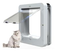 Smart Cat Door With Microchip Flap, 2 Sensor Collars & Remote Control - Selective Entry, Ideal For Cats, Opening Size 7 7/8 X 1/2 White