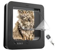 Smart Cat Flap, Deluxe Pet Door with Remote Control & 2 Sensor Collars, 4-way Locking for Small Dogs, Secure Opening for Home and Apartment Doorway
