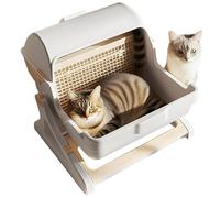 Smart Cat Litter Box, Semi-Automatic Intelligent Bin, 19.69x19.69x18.11 Inches Gray Large Open-Top Deodorizing Cleaner With Safety Features, Litter Tray For Furniture Corners, Outdoor Travel Use