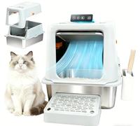 Smart Cat Litter Box with Odor Eliminator Metal Litter Pan with Infrared Sensor Stainless Steel Litter Box with Lid Non-Stick, High Sided, Anti-Leakage & Easy to Clean,180° Flip-Top Entrance