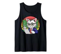 Smart Cat Teacher Studying Laptop Chalkboard Tank Top