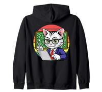 Smart Cat Teacher Studying Laptop Chalkboard Zip Hoodie