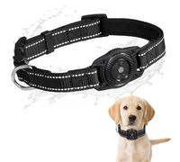SMART CC Air Tags Dog Collar, Waterproof Dog Collar Tracking GPS Pet Tracker Tag Work for Apple Find My (IOS only), Reflective Strips Adjustable Soft Padded with Air Tag Chip, Black S (10.23''-13.77")