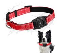 SMART CC Air Tags Dog Collar, Waterproof Pet Collar with Air-Tag Chip for Apple Find My (IOS only) Reflective Strip Adjustable Tracker Tag, Ultra-Durable GPS Dog Tracking Collar, Red M (12.4''-17.3'')