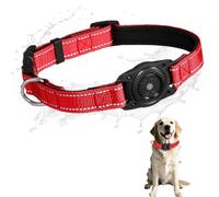 SMART CC Dog Collar Air Tag Waterproof, Pet GPS Tracker Tags with Chip for Apple Find My (iOS only) Adjustable Air Tags Holder, Tracking Tag Dog Collar for Small to Large Dogs, Red L(14.5''-21.6'')