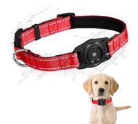 SMART CC Dog Collar with Air Tag Chip, Waterproof GPS Dog Collar Tracker Work for Apple Find My (iOS only) Reflective Strips Adjustable Pet Tracker Tag for Small to Large Dogs, Red S (10.23''-13.77")