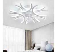 Smart Ceiling Fan Light 60W LED with Voice Control, 6 Speeds, DC Reversible Motor - White Color, Compatible with Alexa & Google Assistant - Ideal for Living Room