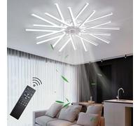 Smart Ceiling Fan Light Reversible Dc Motor Modern Dimmable Fan Light Ceiling Large Ceiling Fans with Lights for Bedroom Living Room Fan with Remote Control Ceiling Fan with Light LED-White||100cm
