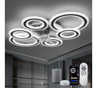 Smart Ceiling Fan with Light, Compatible with Alexa (Voice & App Control), Dimmable LED, Bluetooth Connection (No WiFi Needed) with Remote, Modern 6 Ring Flush Mount for Living Room Bedroom, Black