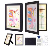 SMART CHEZ MOI Set of 2 A4 Children's Drawing Frames with LED Lighting and USB Dimmer, Storage for 150 Sheets, 3 Colours (Black, White, Wood) - Versatile Wooden Drawing Frame