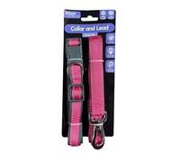 Smart Choice Reflective Dog Collar & Lead Set - Adjustable Neoprene Padded Collar with Secure Clip, Yellow, Pink & Orange Durable Pet Leash & Collar Combo for Night Safety, Walking & Training (Pink)